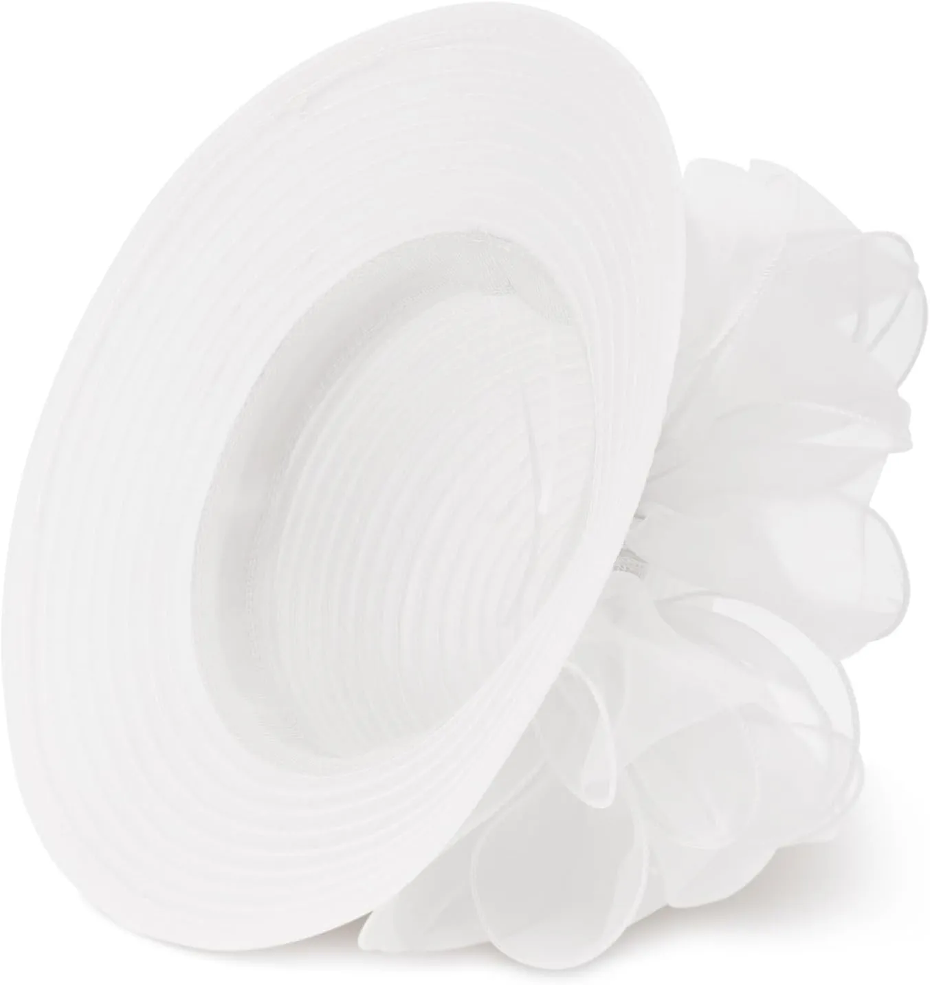 DRESHOW Women Organza Hat Church Cap Hats Cocktail Tea Party Wedding Bridal Flower Hat with Wide Brim