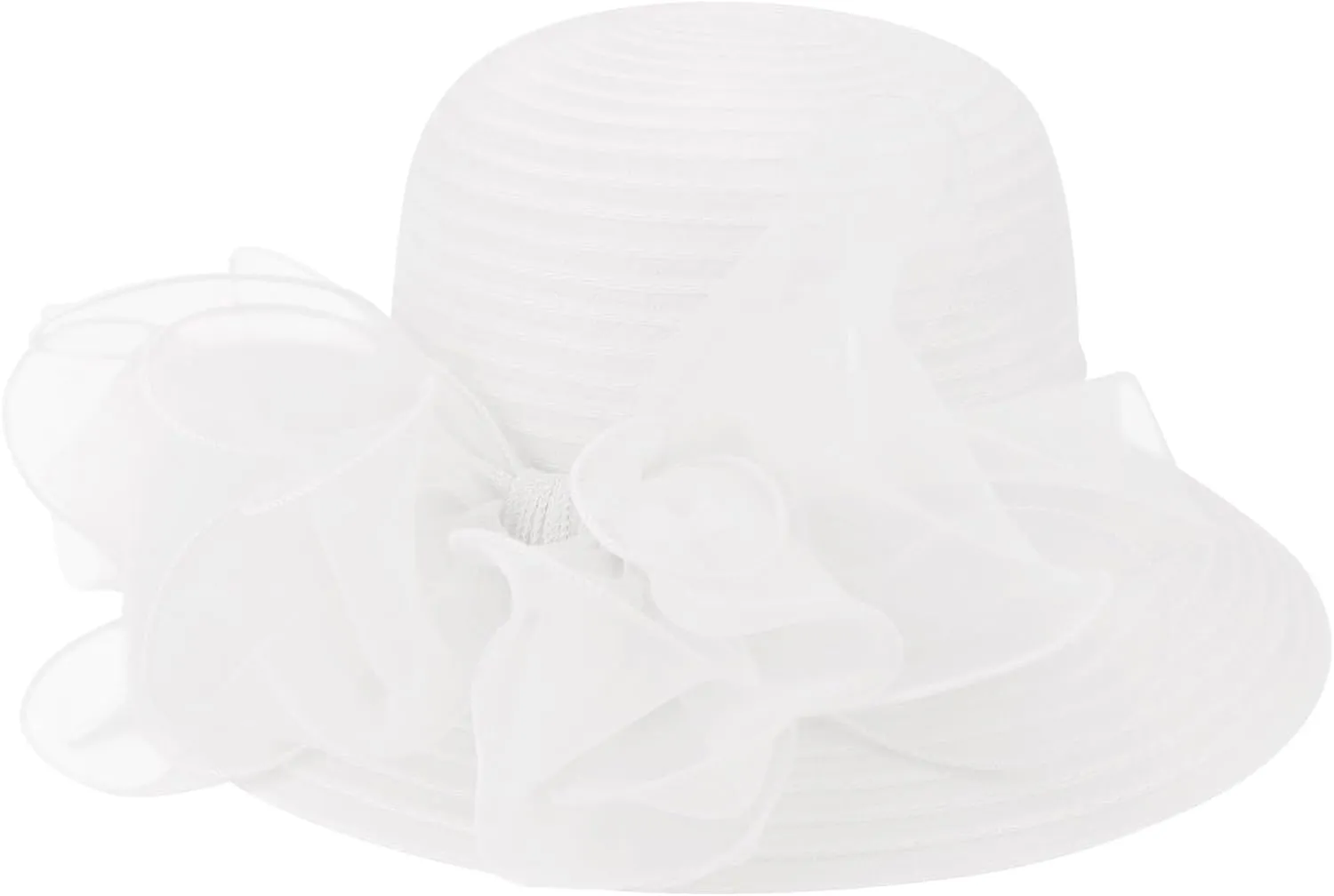 DRESHOW Women Organza Hat Church Cap Hats Cocktail Tea Party Wedding Bridal Flower Hat with Wide Brim