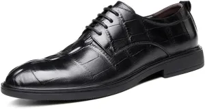 Dress Oxford for Men Lace Up Round Toe Genuine Leather Solid Color Derby Shoes Non Slip Resistant Anti-Slip Block Heel Rubber Sole Party