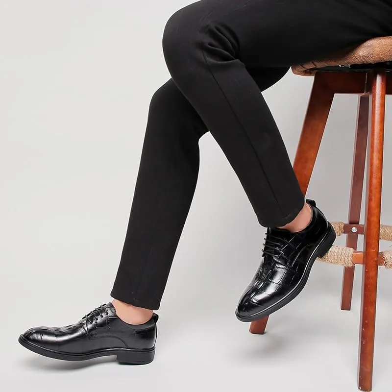 Dress Oxford for Men Lace Up Round Toe Genuine Leather Solid Color Derby Shoes Non Slip Resistant Anti-Slip Block Heel Rubber Sole Party