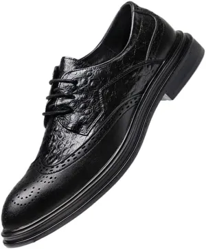 Dress Shoes for Men Lace Up Crocodile Print Wing Tip Brogue Embossed Derby Shoes Low Top Rubber Sole Non Slip Party Suitable for Many Occasions