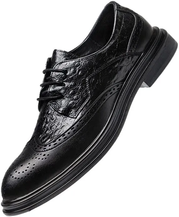 Dress Shoes for Men Lace Up Crocodile Print Wing Tip Brogue Embossed Derby Shoes Low Top Rubber Sole Non Slip Party Suitable for Many Occasions