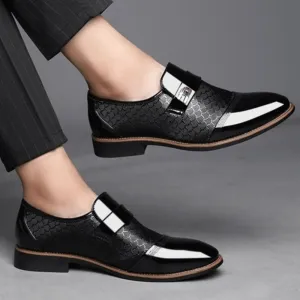 Dress Shoes for Men Men's Slip-On Oxford Shoes, Leather Embossed Luxury Fashion, Wear-Resistant Non-Slip Black Shoes for Men, Comfortable & Stylish Footwear