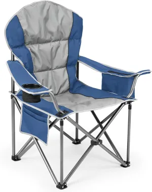 DUMOS Folding Camping Chairs, Outdoor Collapsible Padded Chairs with Cup Holder & Cooler Bag, Heavy Duty Portable Camping Chair for Garden Beach Fishing Sports