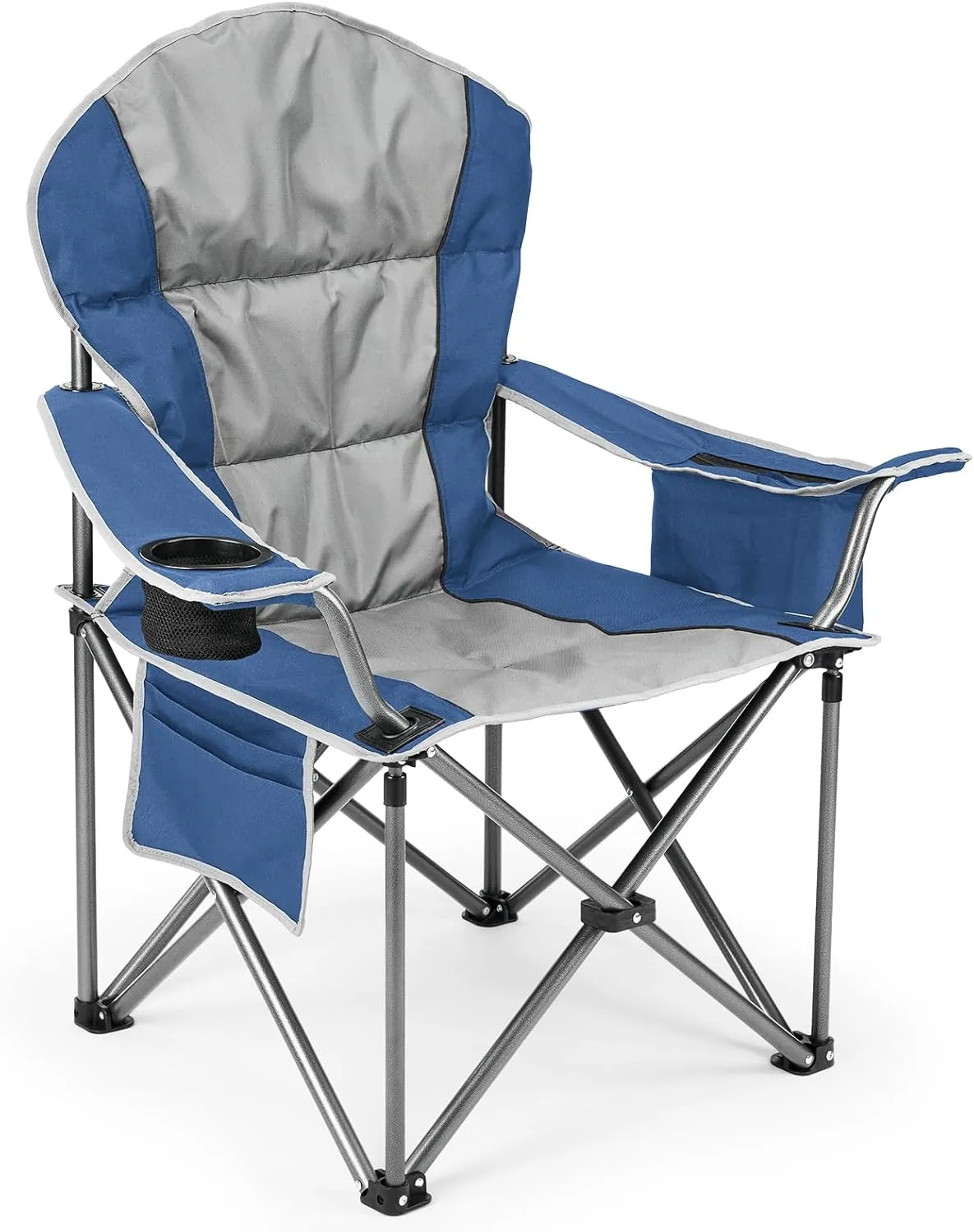 DUMOS Folding Camping Chairs, Outdoor Collapsible Padded Chairs with Cup Holder & Cooler Bag, Heavy Duty Portable Camping Chair for Garden Beach Fishing Sports