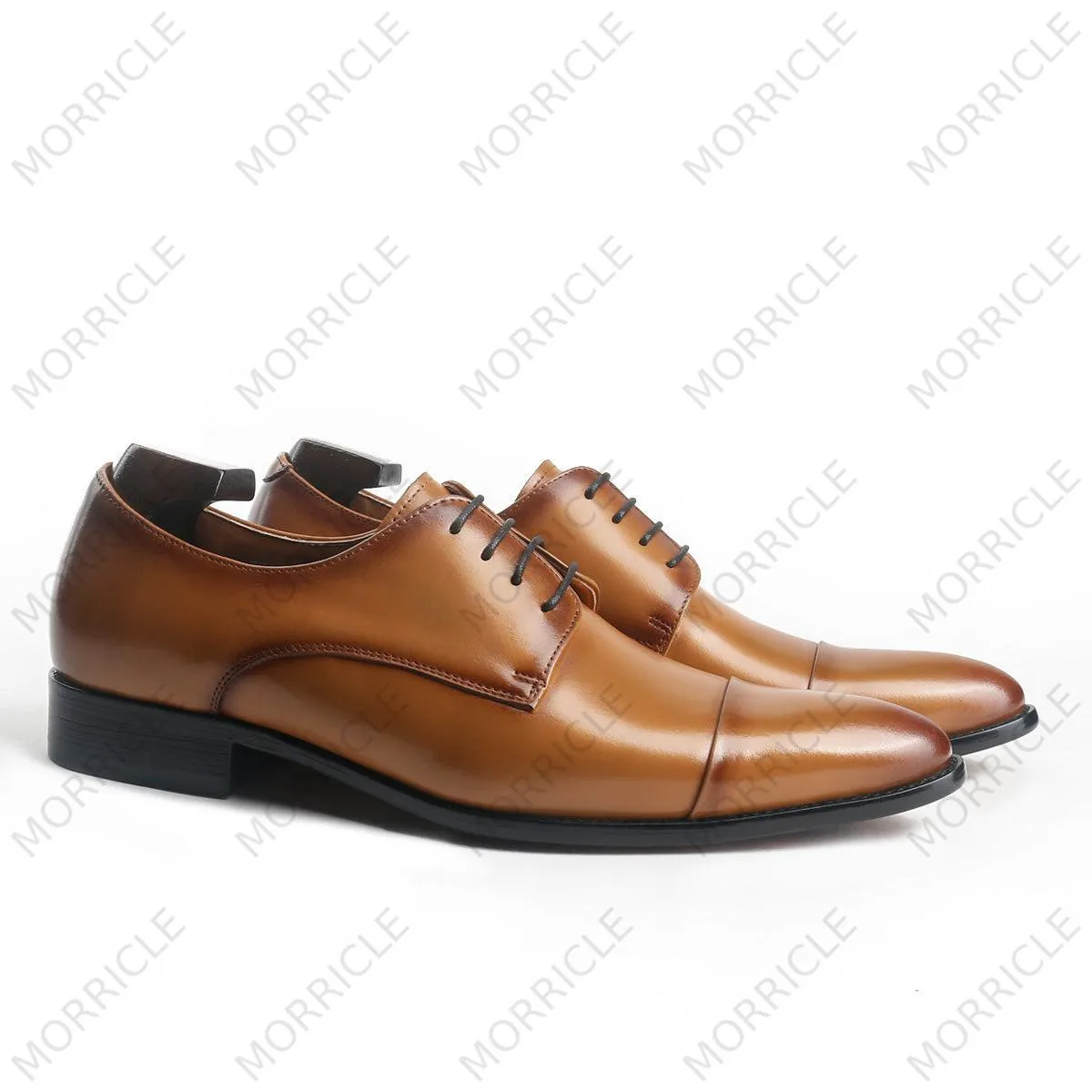Elegant Light Brown Cap Toe Derby Shoes