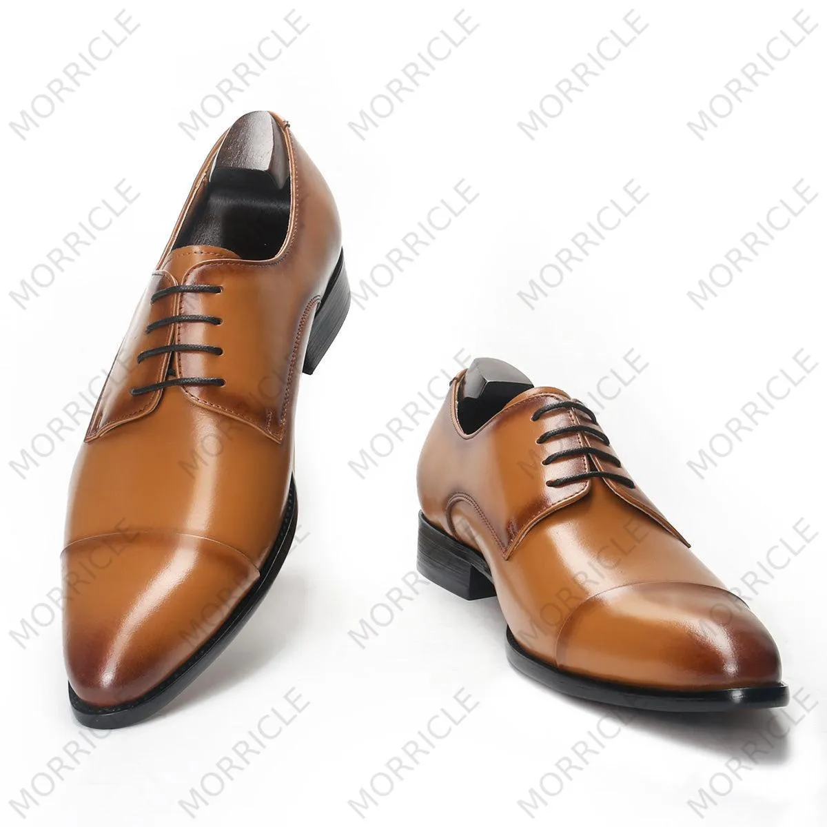 Elegant Light Brown Cap Toe Derby Shoes