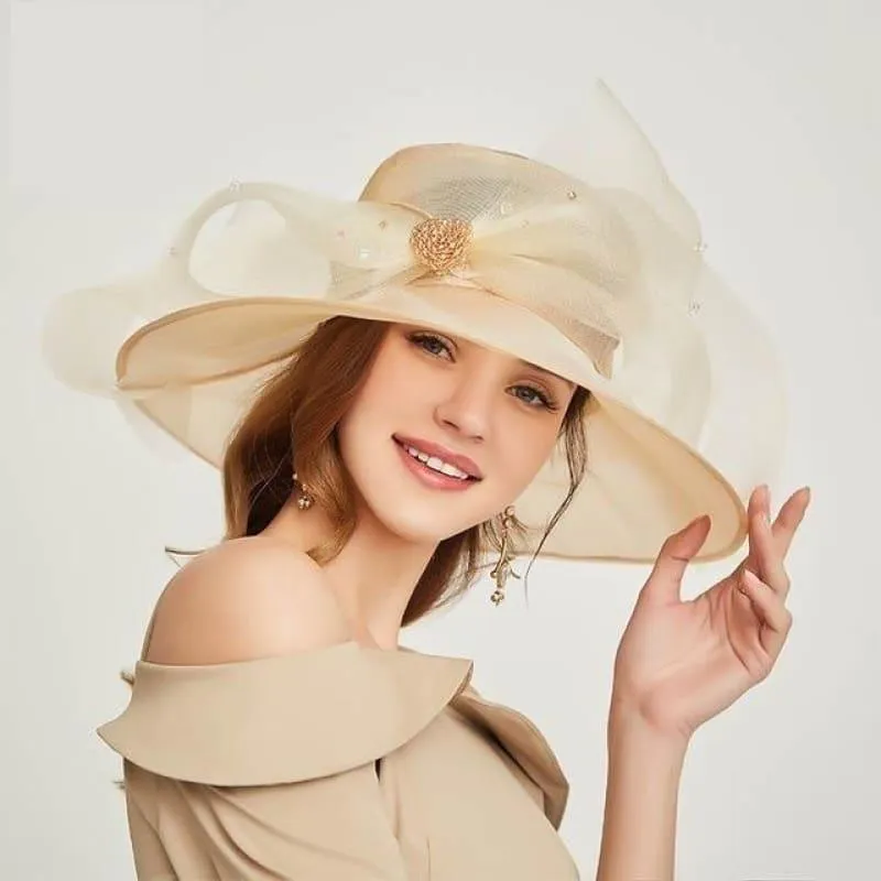 Elegant Organza Wide Brim Church Large Kentucky Derby Big Bow Hat