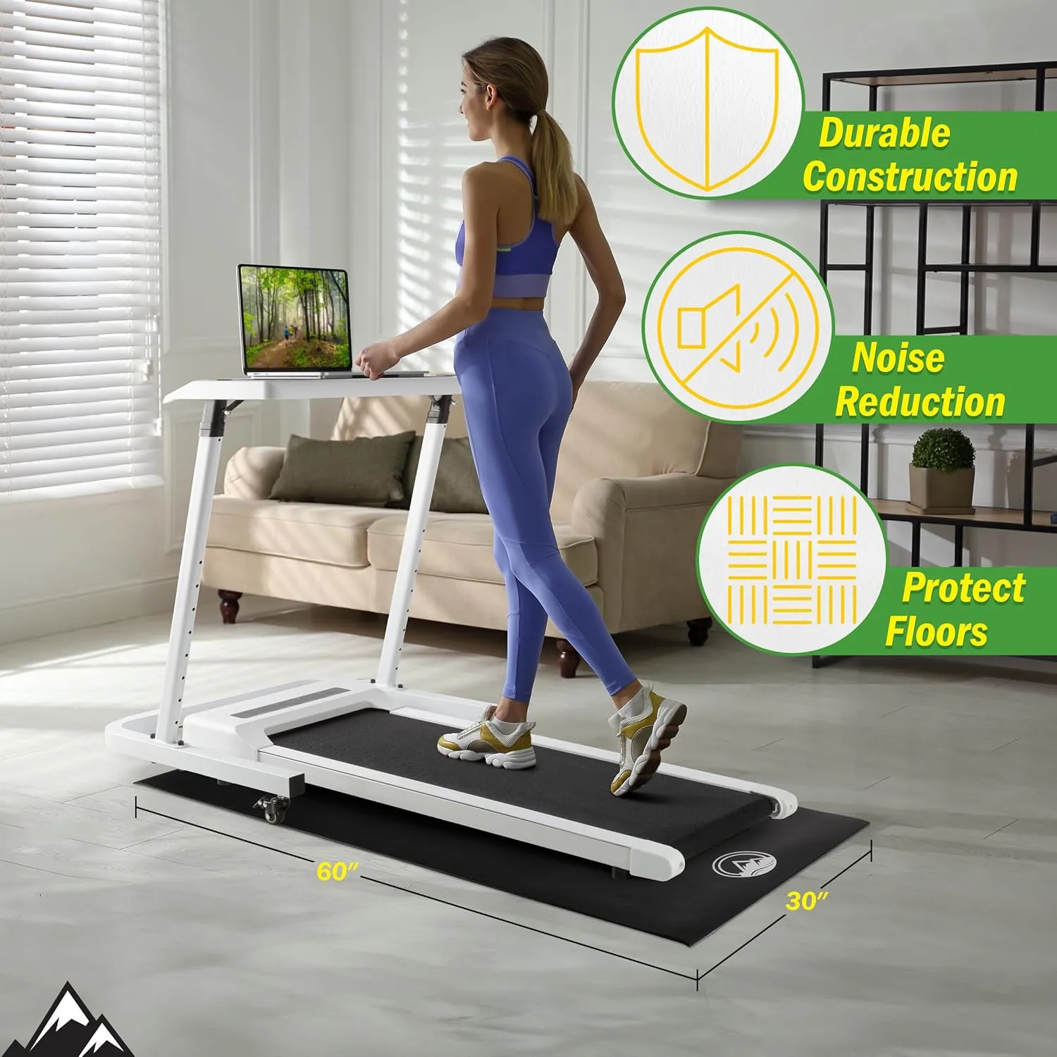 Exercise Bike Mat - 30x60in Non-Slip Waterproof Indoor Cycle or Treadmill Pads - Noise-Reducing 0.23-Inch-Thick Workout Mats by Wakeman