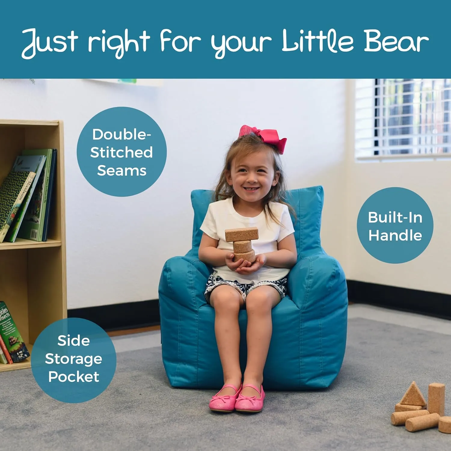 Factory Direct Partners 10483-AQ Cali Little Bear Sack Bean Bag Chair, Dirt-Resistant Coated Oxford Fabric - Aqua