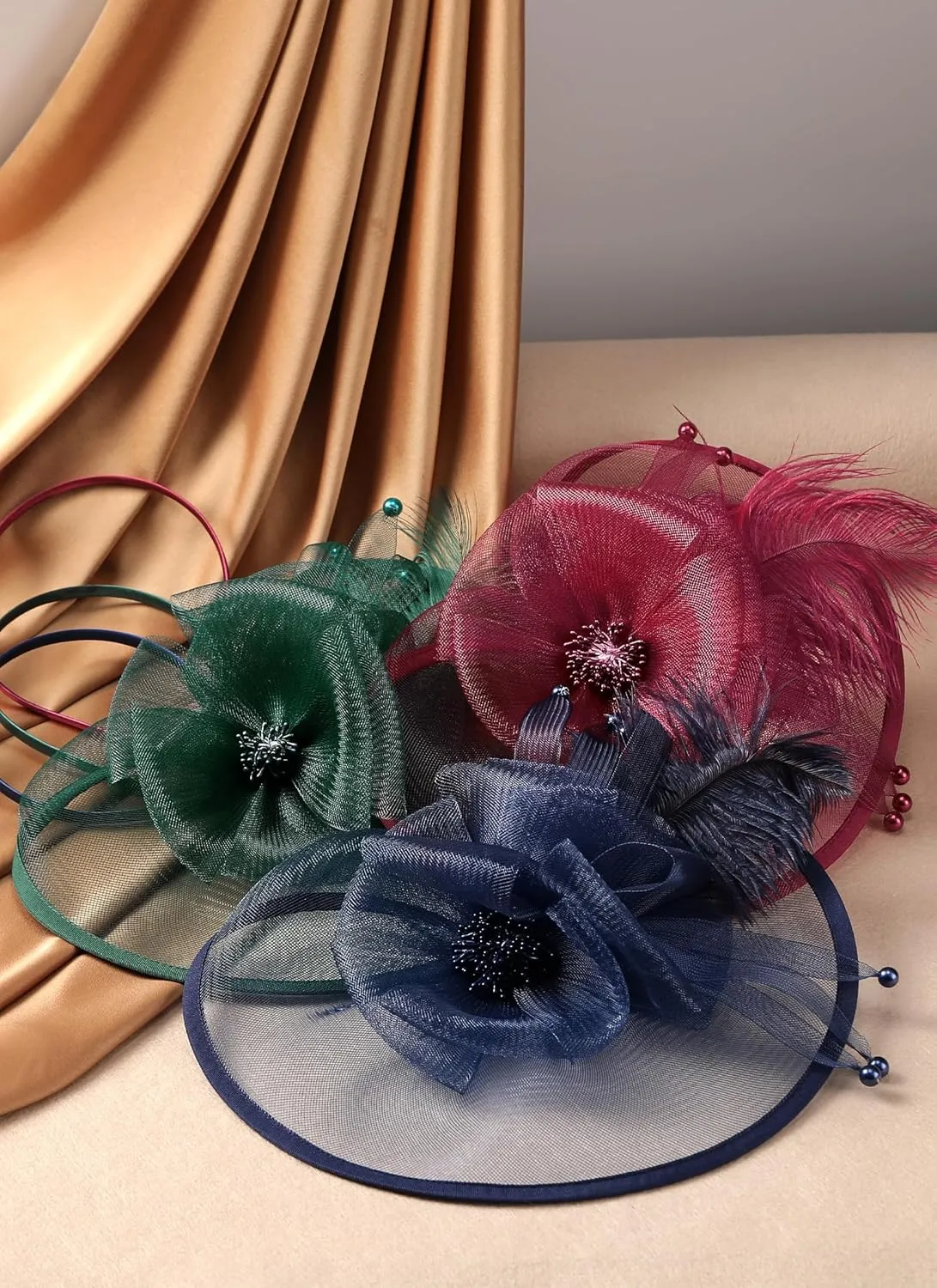 Feather Tea Party Fascinator - 2025 Kentucky Attire Derby Hat with Hairpin, 1920s 50s Hats for Lady Woman Girls
