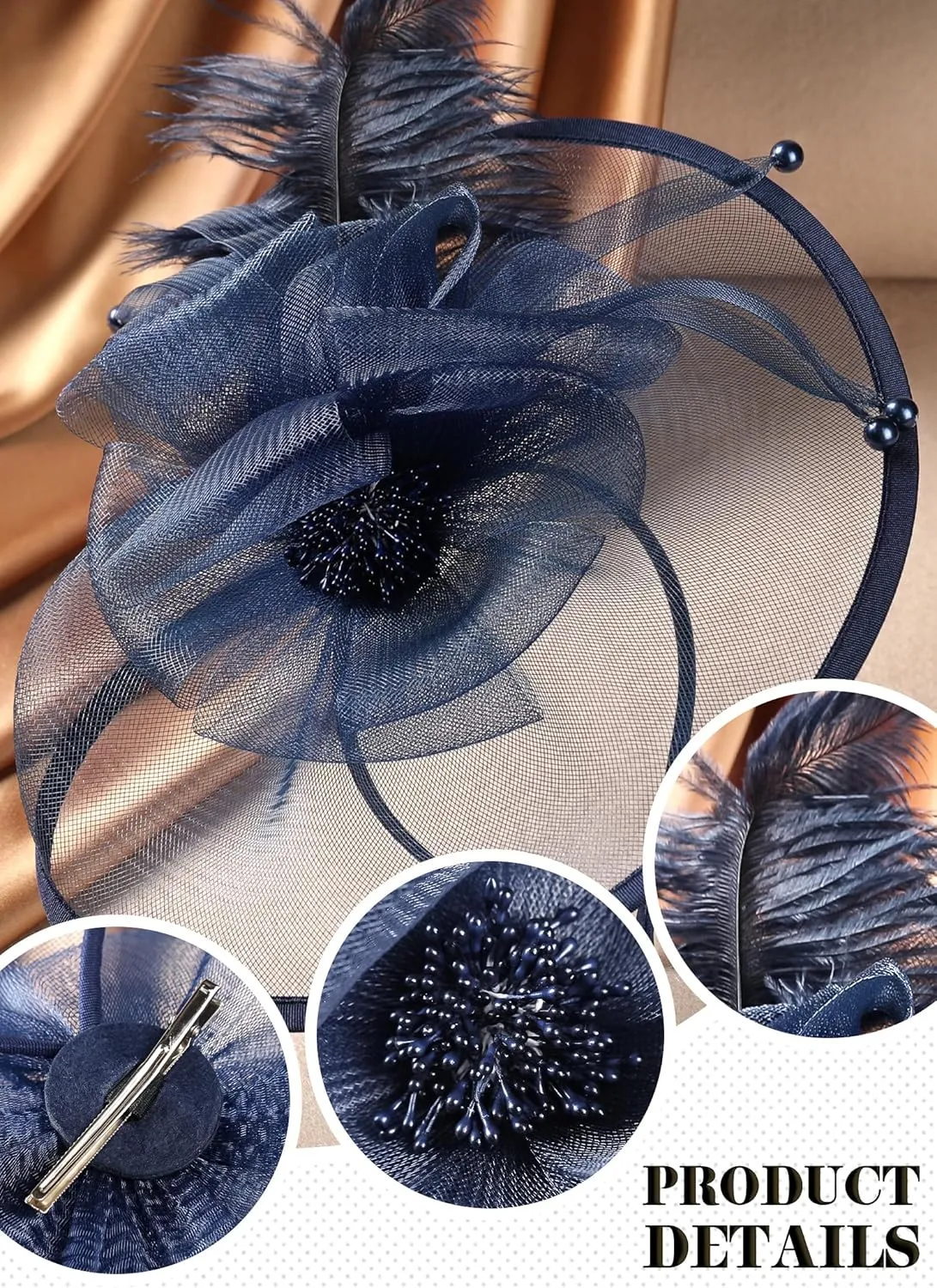 Feather Tea Party Fascinator - 2025 Kentucky Attire Derby Hat with Hairpin, 1920s 50s Hats for Lady Woman Girls