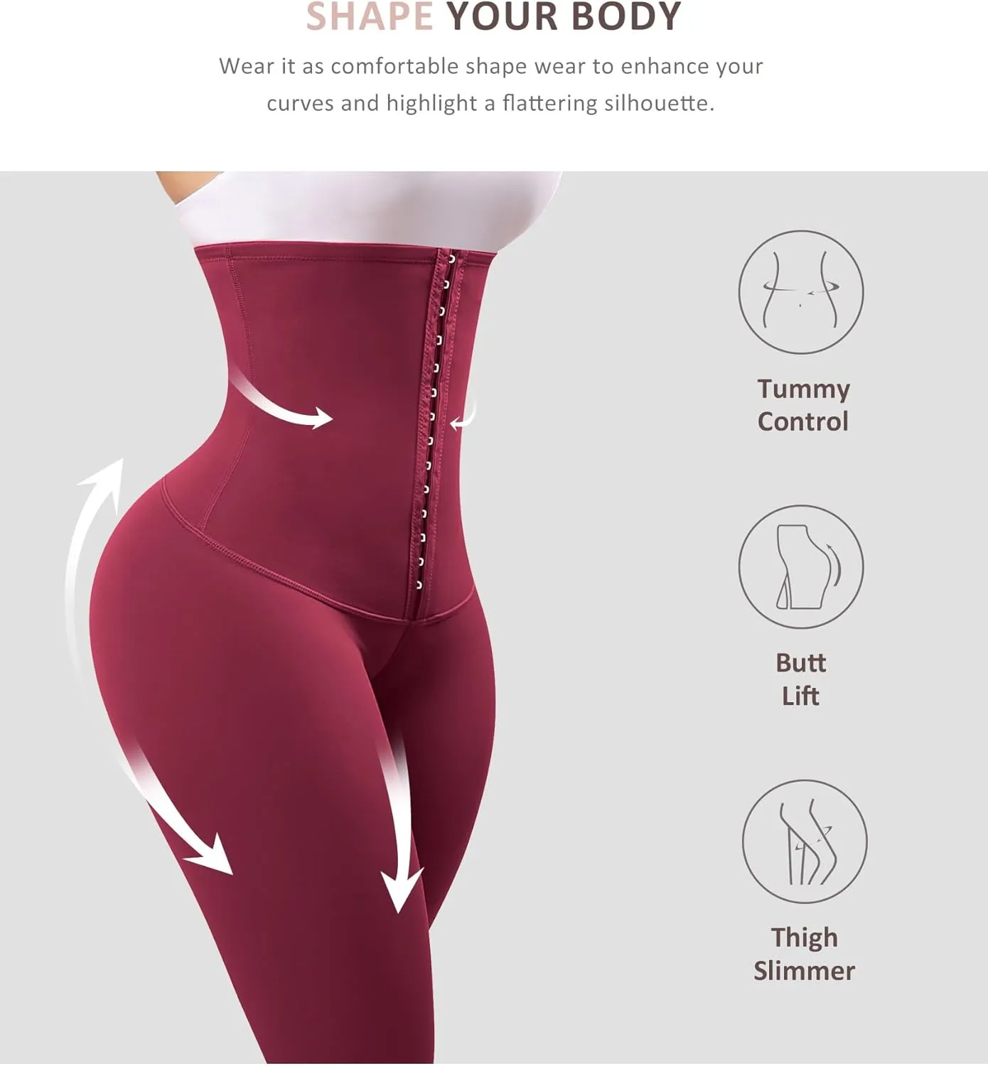 FeelinGirl Leggings for Women Tummy Control Corset Waist Trainer Thigh Slimming High Waisted Compression Yoga Pants