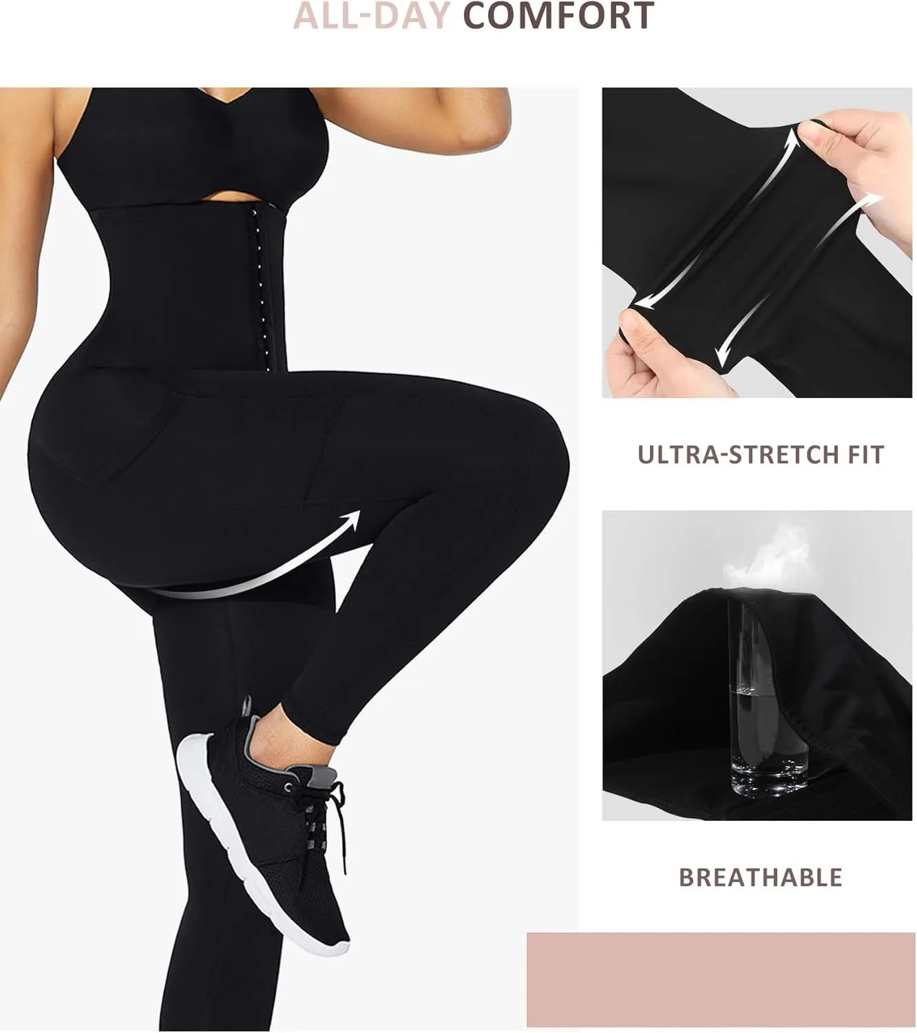 FeelinGirl Leggings for Women Tummy Control Corset Waist Trainer Thigh Slimming High Waisted Compression Yoga Pants