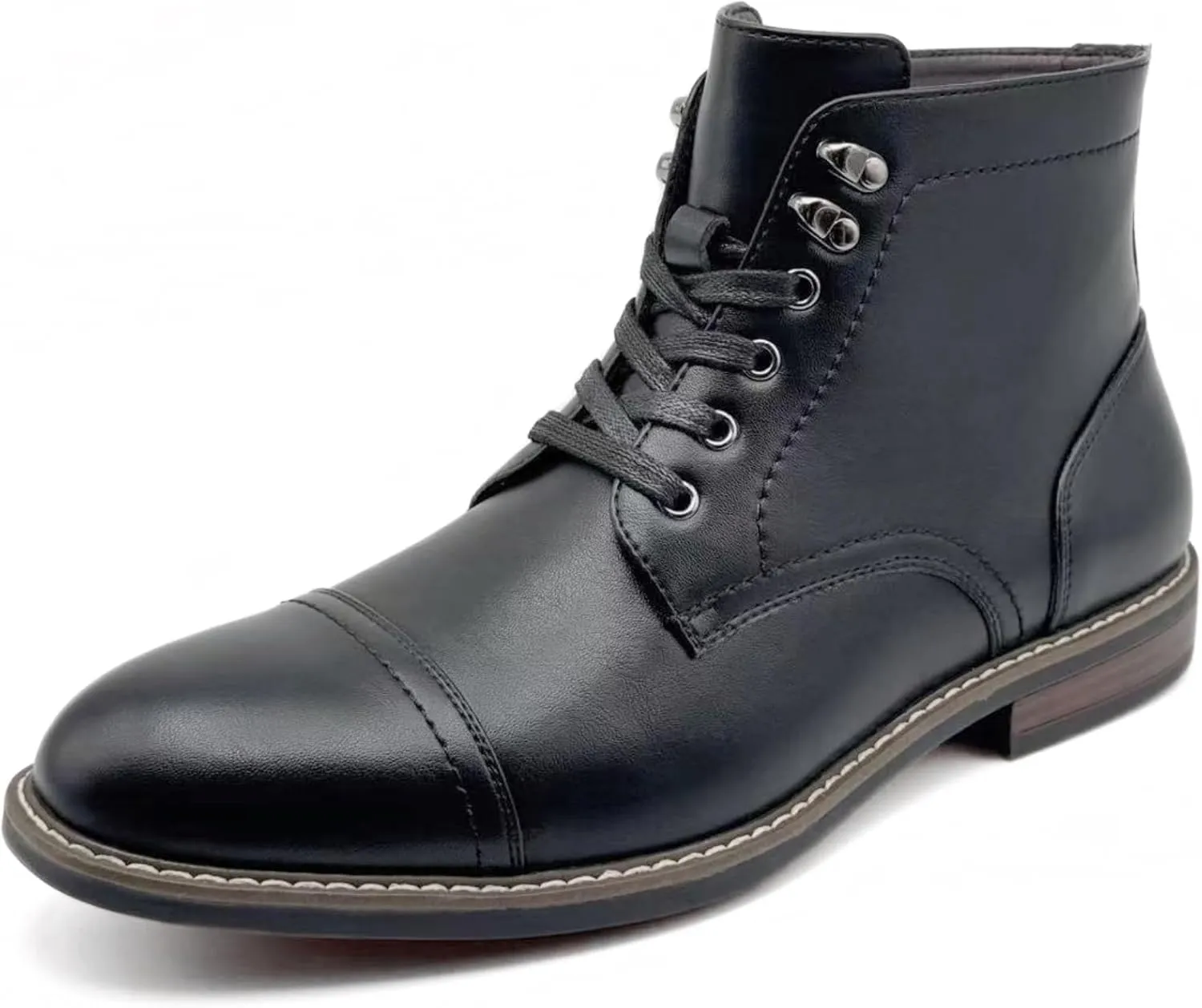 Finishing & Sewing Men's Dress Cap Toe Oxford Boots, Lace Up Ankle Derby Boots