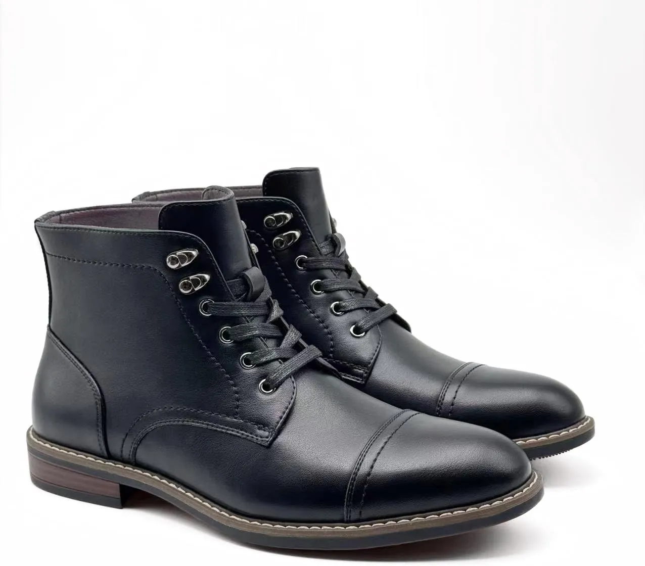 Finishing & Sewing Men's Dress Cap Toe Oxford Boots, Lace Up Ankle Derby Boots