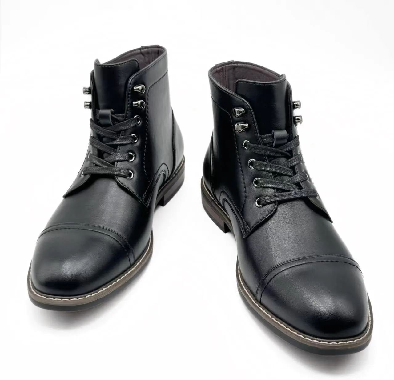 Finishing & Sewing Men's Dress Cap Toe Oxford Boots, Lace Up Ankle Derby Boots