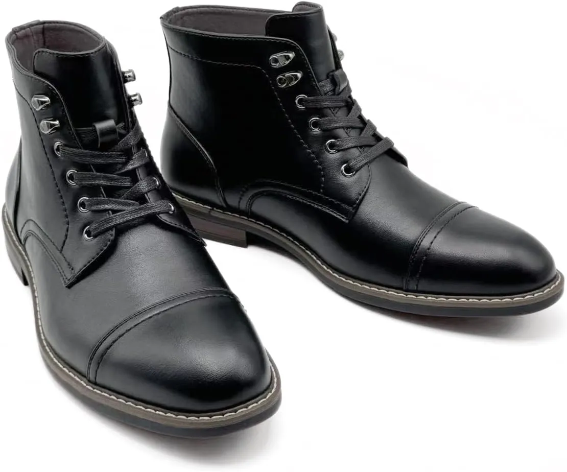 Finishing & Sewing Men's Dress Cap Toe Oxford Boots, Lace Up Ankle Derby Boots