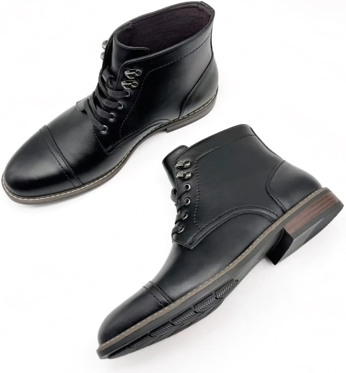 Finishing & Sewing Men's Dress Cap Toe Oxford Boots, Lace Up Ankle Derby Boots