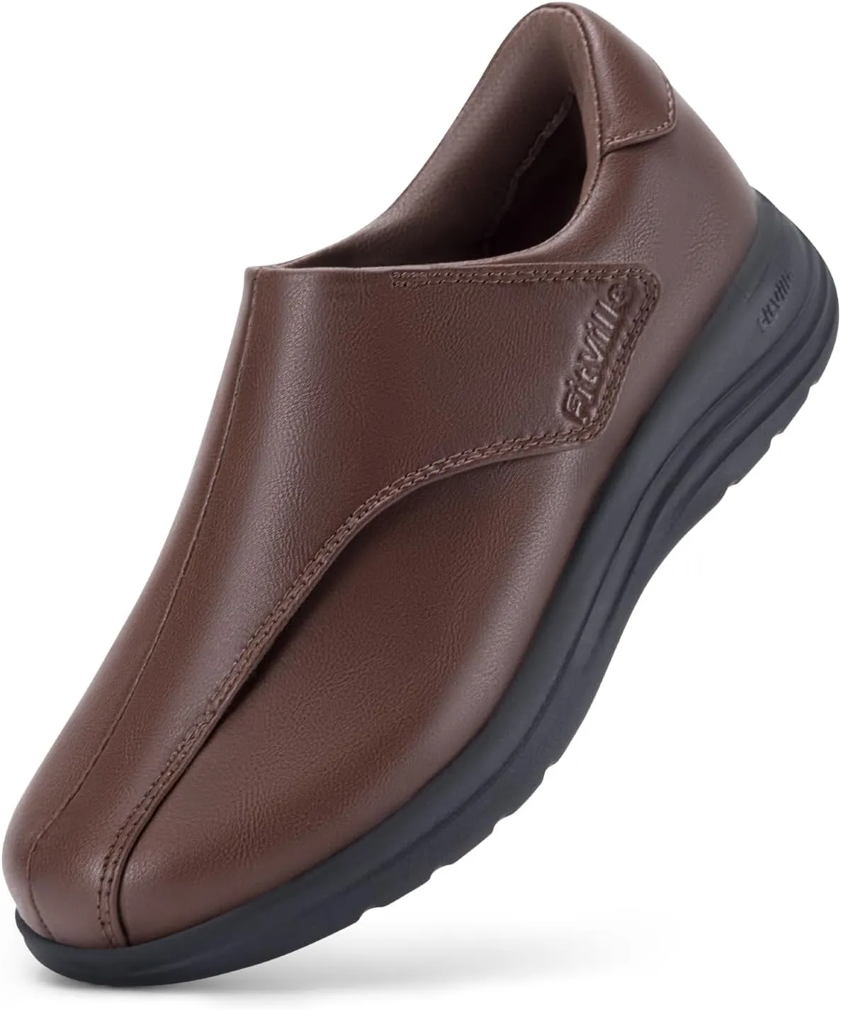 FitVille Diabetic Shoes for Women Slip On Classic Oxford Shoes Adjustable Strap Business Formal Dress Shoes PU Leather Loafers Edema Shoes Plantar Fasciitis Sneakers - EasyTop Dress Shoes V1