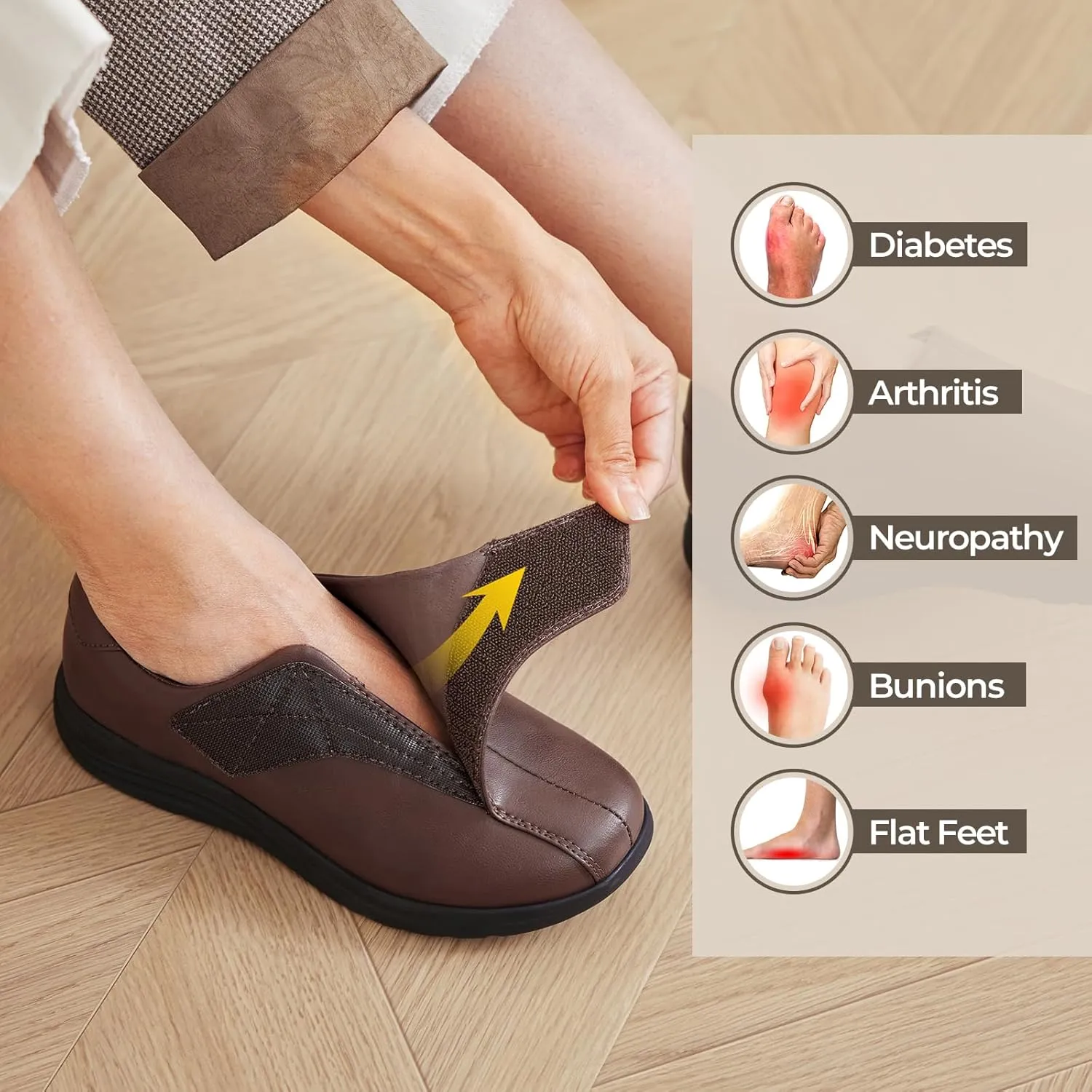FitVille Diabetic Shoes for Women Slip On Classic Oxford Shoes Adjustable Strap Business Formal Dress Shoes PU Leather Loafers Edema Shoes Plantar Fasciitis Sneakers - EasyTop Dress Shoes V1