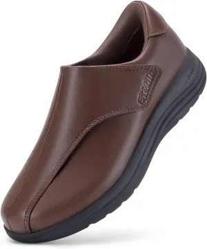 FitVille Diabetic Shoes for Women Slip On Classic Oxford Shoes Adjustable Strap Business Formal Dress Shoes PU Leather Loafers Edema Shoes Plantar Fasciitis Sneakers - EasyTop Dress Shoes V1