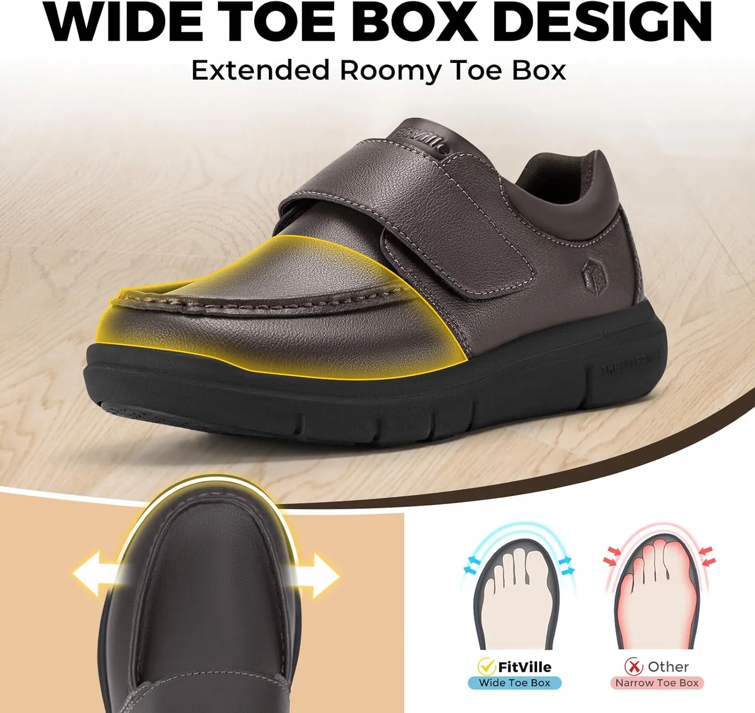 FitVille Wide Diabetic Walking Shoes for Men Leather Oxford Shoes Comfortable Dress Business Casual Shoes Sneakers for All-Day Comfort