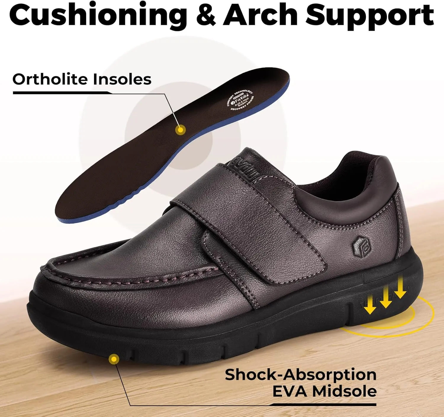 FitVille Wide Diabetic Walking Shoes for Men Leather Oxford Shoes Comfortable Dress Business Casual Shoes Sneakers for All-Day Comfort