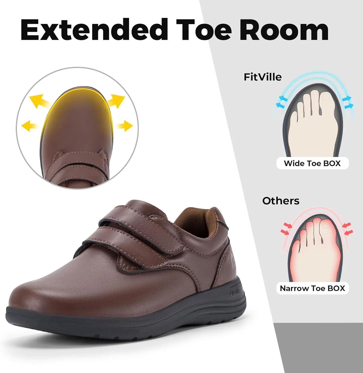 FitVille Wide Diabetic Walking Shoes for Women, Dress Casual Comfortable Leather Oxford Shoes for All-Day Comfort