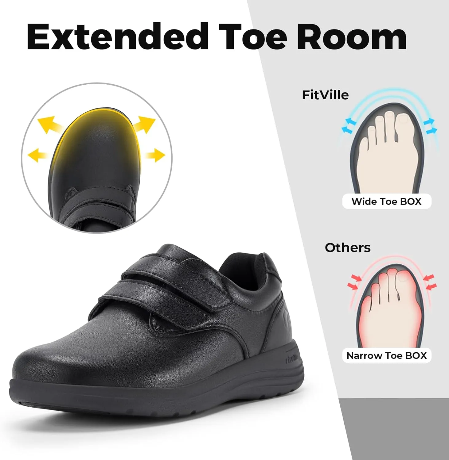 FitVille Wide Diabetic Walking Shoes for Women, Dress Casual Comfortable Leather Oxford Shoes for All-Day Comfort