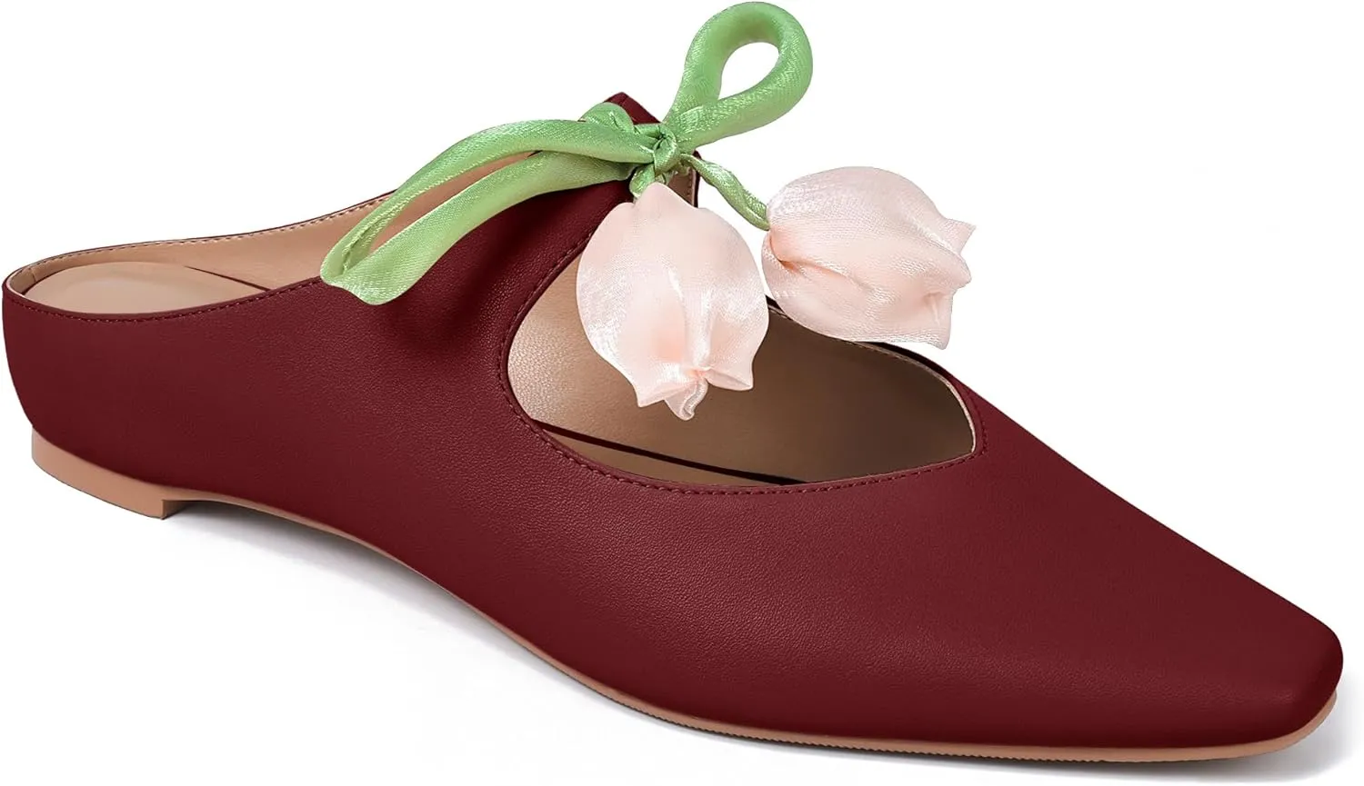 Flower Mule Heels for Women Closed Square Toe Floral Slip on Mules Fashion Wedge Slides Shoes 2025