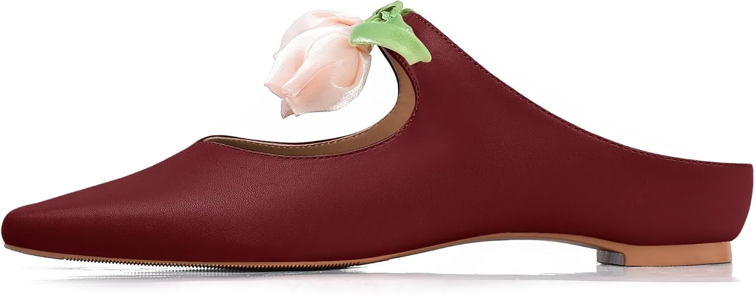 Flower Mule Heels for Women Closed Square Toe Floral Slip on Mules Fashion Wedge Slides Shoes 2025
