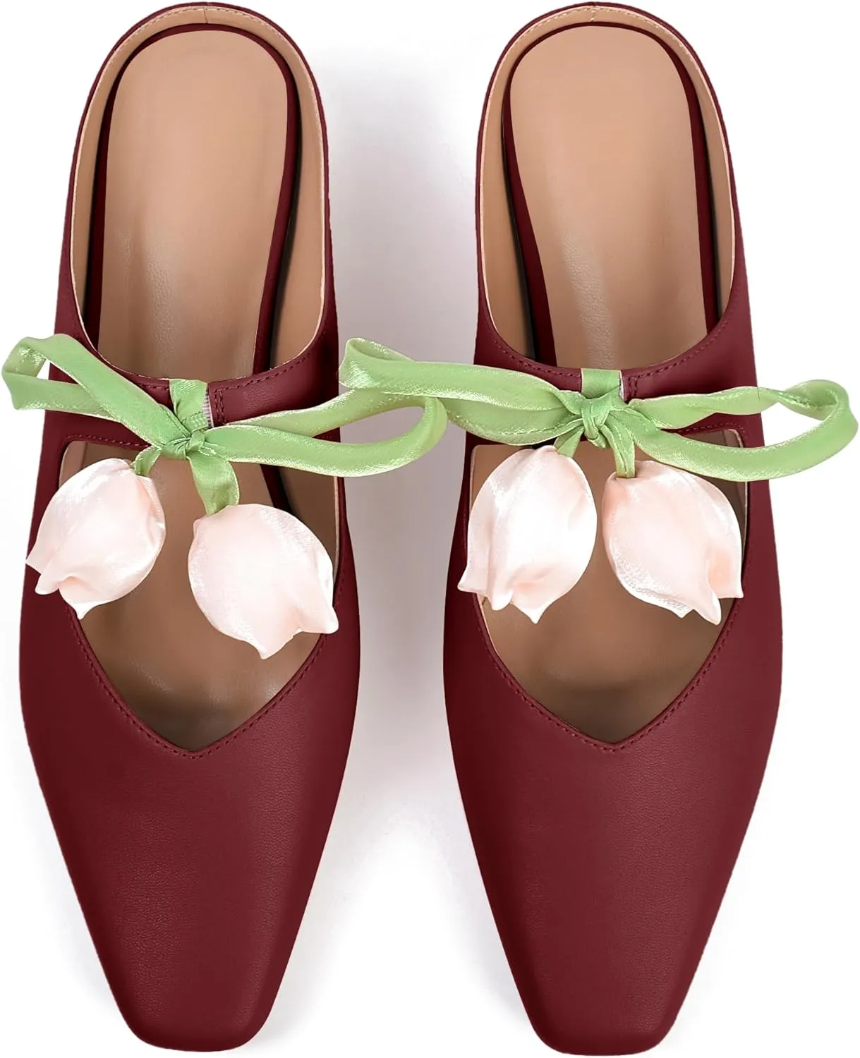 Flower Mule Heels for Women Closed Square Toe Floral Slip on Mules Fashion Wedge Slides Shoes 2025