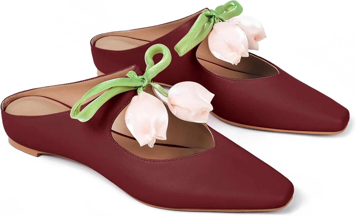 Flower Mule Heels for Women Closed Square Toe Floral Slip on Mules Fashion Wedge Slides Shoes 2025