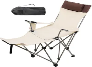 Folding Camping Chair for Adults, 2 Heights Adjustable, Lightweight Folding Recliner Beach Chair with Footrest & Cup Holder, Portable Lounge Chair for Picnic Hiking Traveling,Blue A (Beige One Size)