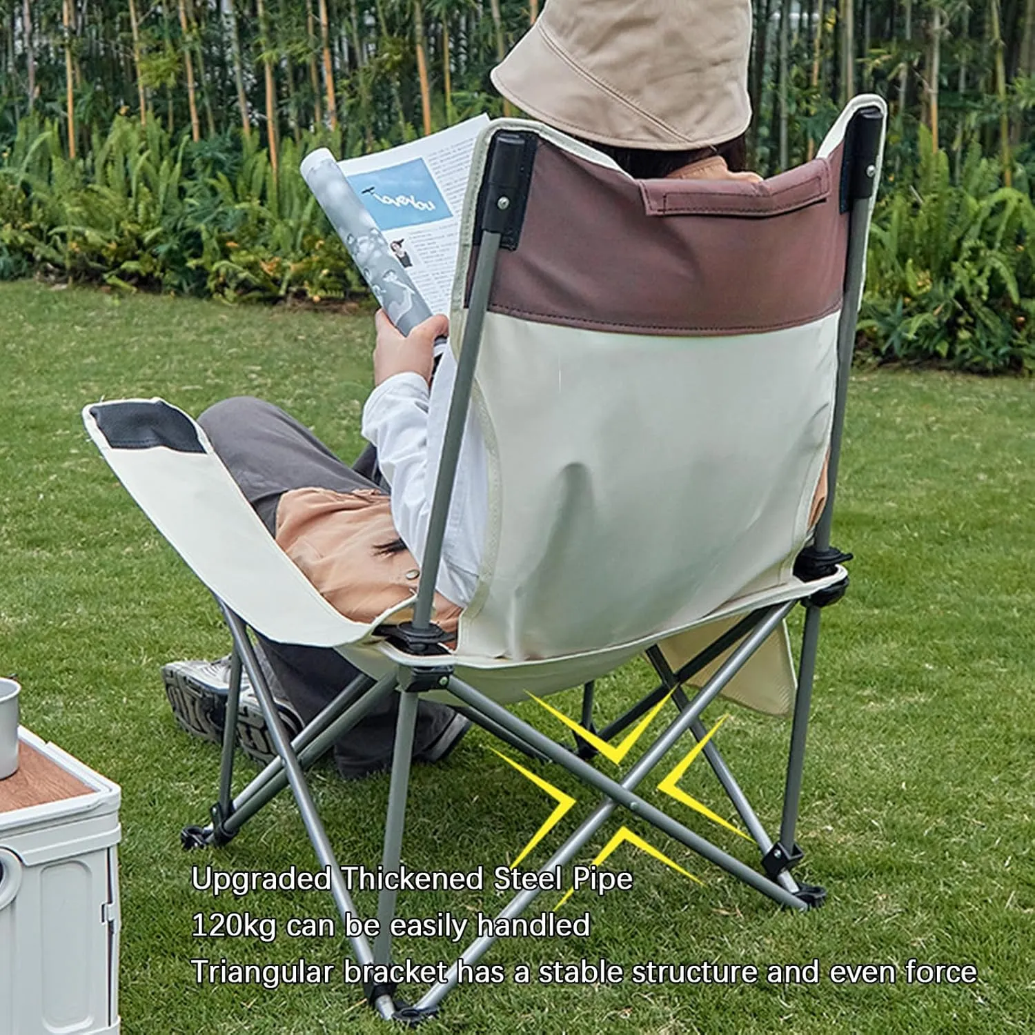 Folding Camping Chair for Adults, 2 Heights Adjustable, Lightweight Folding Recliner Beach Chair with Footrest & Cup Holder, Portable Lounge Chair for Picnic Hiking Traveling,Blue A (Beige One Size)