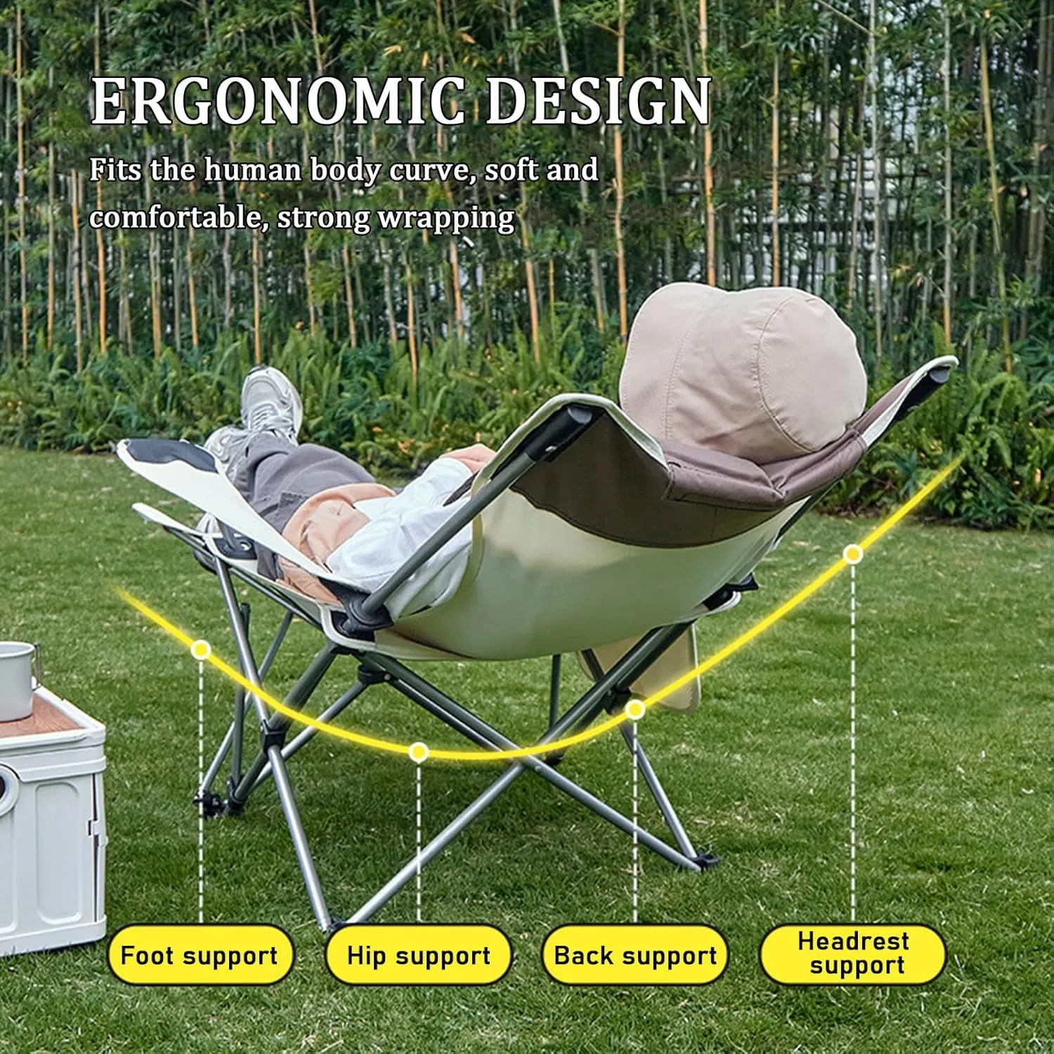 Folding Camping Chair for Adults, 2 Heights Adjustable, Lightweight Folding Recliner Beach Chair with Footrest & Cup Holder, Portable Lounge Chair for Picnic Hiking Traveling,Blue A (Beige One Size)