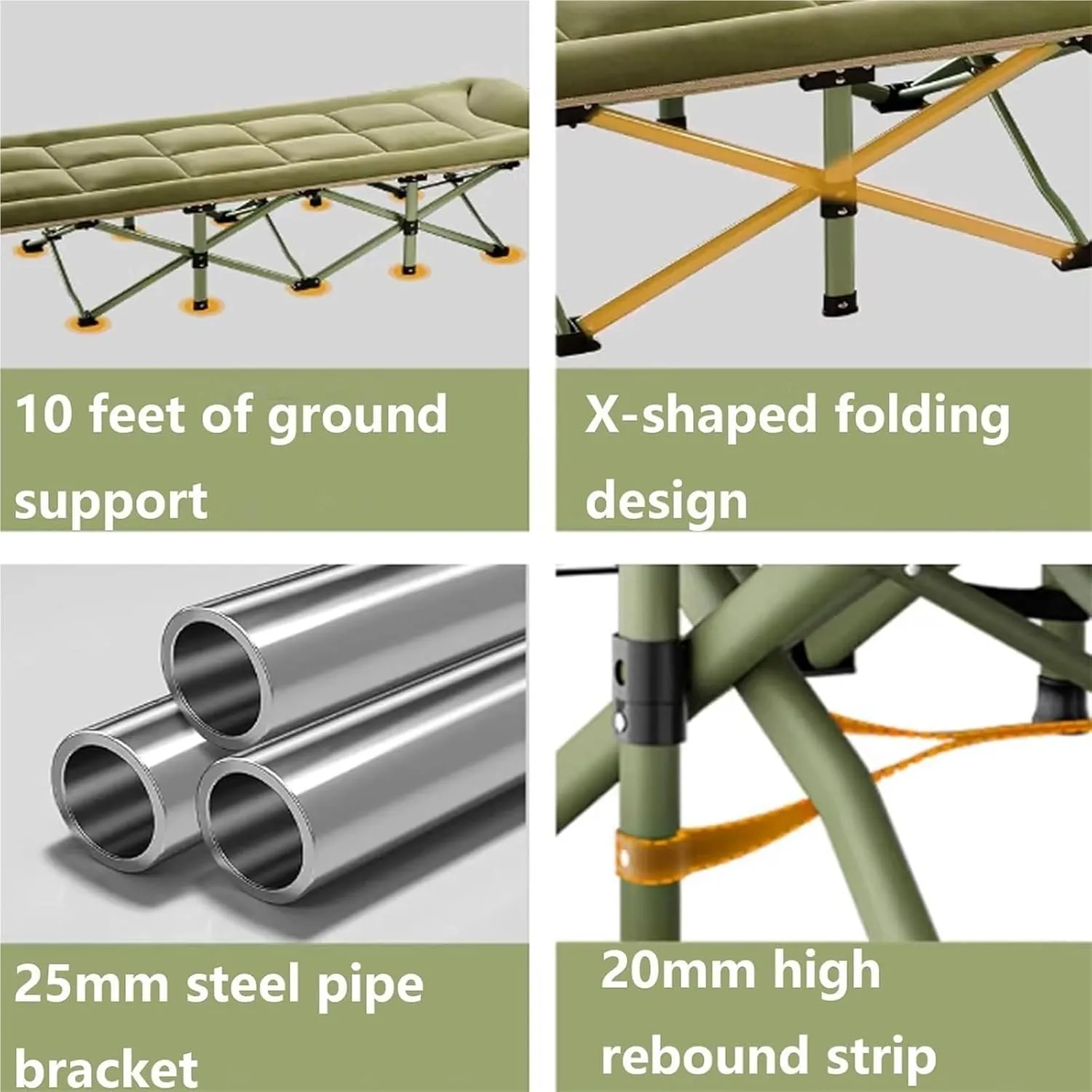Folding Camping Cot,Camping Cot for Adults, Extra Wide Portable Camp Cot Heavy Duty Sturdy Foldaway Guest Bed Strong Thicker Tubes Sleeping Bed Cot for Office Beach Garden Patio