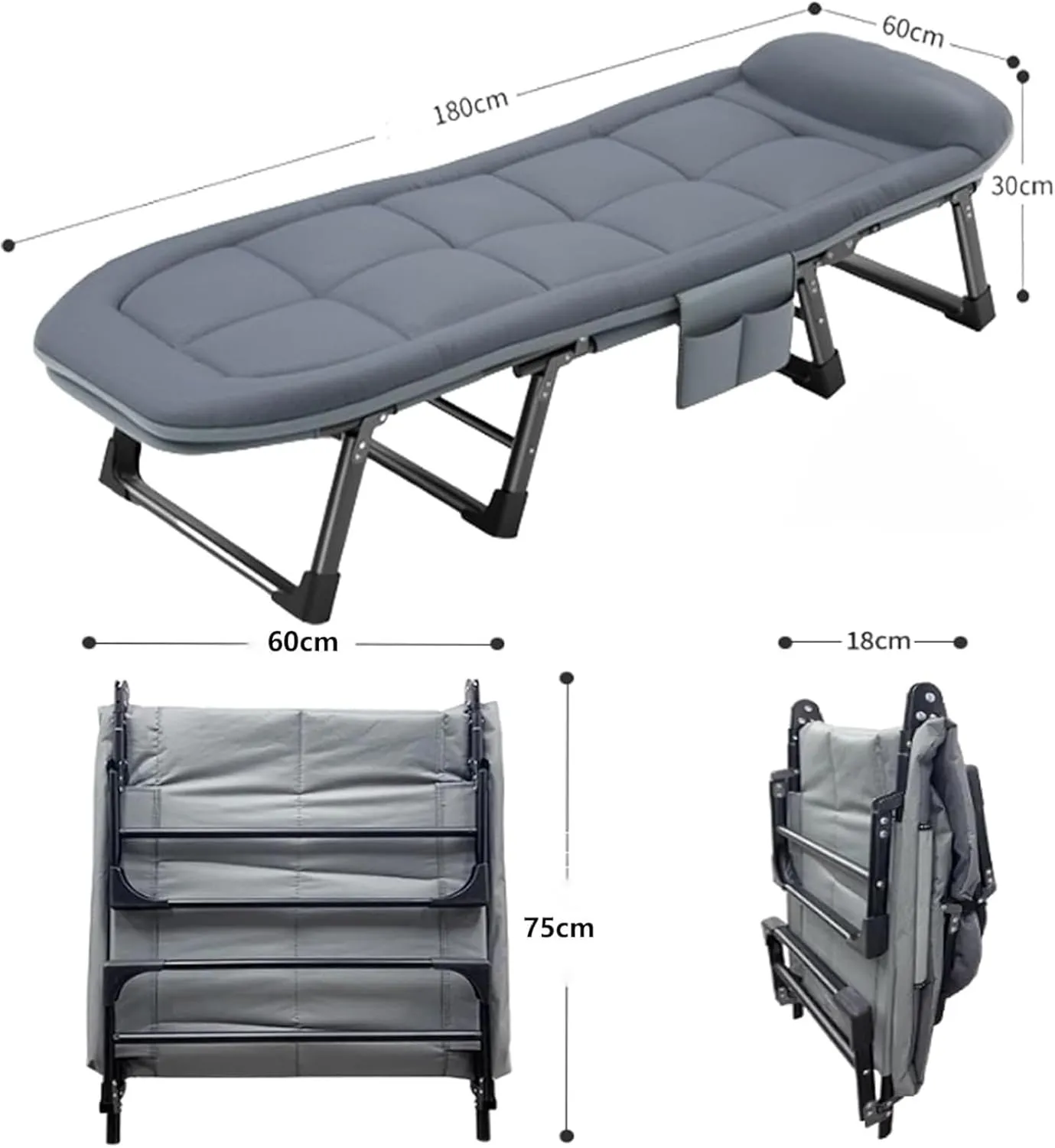 Folding Camping Cot,Camping Cot for Adults, Foldable Outdoor Bed Heavy Duty Camping Cots 6 Levels Adjustable Backrest for Office Naps Beach Vocation and Home Lounging(180 * 60 * 30cm)