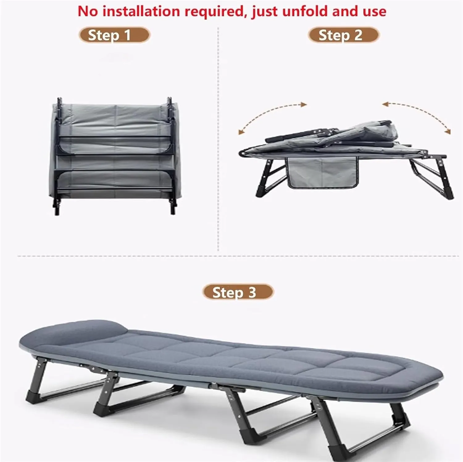 Folding Camping Cot,Camping Cot for Adults, Foldable Outdoor Bed Heavy Duty Camping Cots 6 Levels Adjustable Backrest for Office Naps Beach Vocation and Home Lounging(180 * 60 * 30cm)