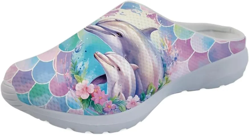 Forchrinse Hawaiian Palm Tree Men’s Women’s Mule Sneakers Open Back Clog Slippers Lightweight Breathable for Home Work Gym