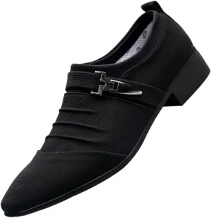 Formal Dress Shoes for Men Men's Dress Shoes, Slip-On Breathable Canvas Monk Strap Apron Toe, Low Top Non-Slip Rubber Sole, Block Heel Work Shoes