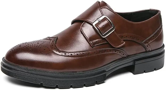 Formal Shoes Dress Oxford for Men New Men's Business Shoes - Genuine Leather Italian Wingtip Oxfords, Monk Strap Buckle, Brogue Design, Wedding & Social Shoes for Men