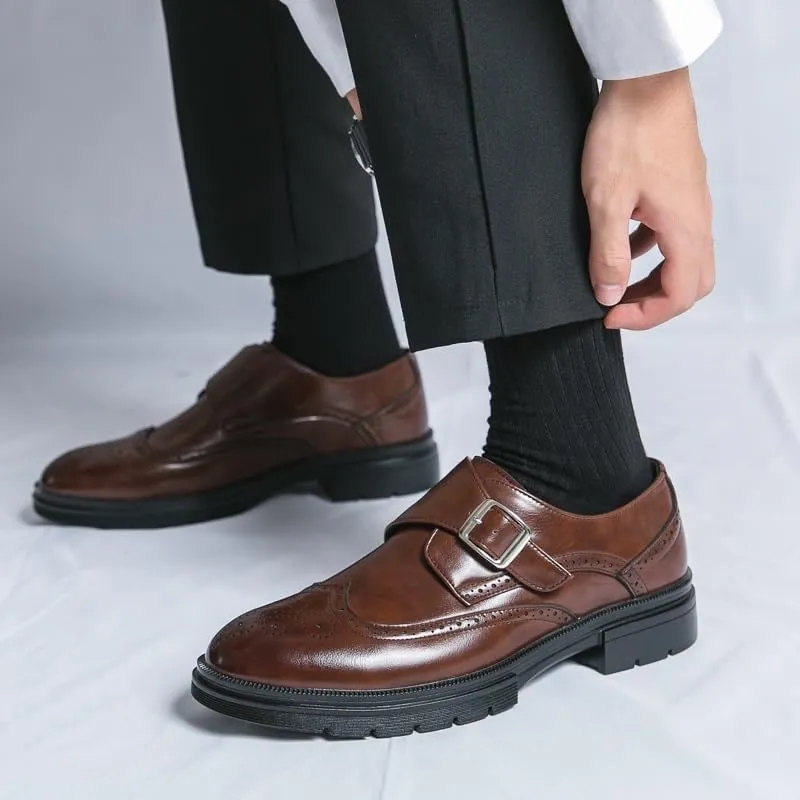 Formal Shoes Dress Oxford for Men New Men's Business Shoes - Genuine Leather Italian Wingtip Oxfords, Monk Strap Buckle, Brogue Design, Wedding & Social Shoes for Men