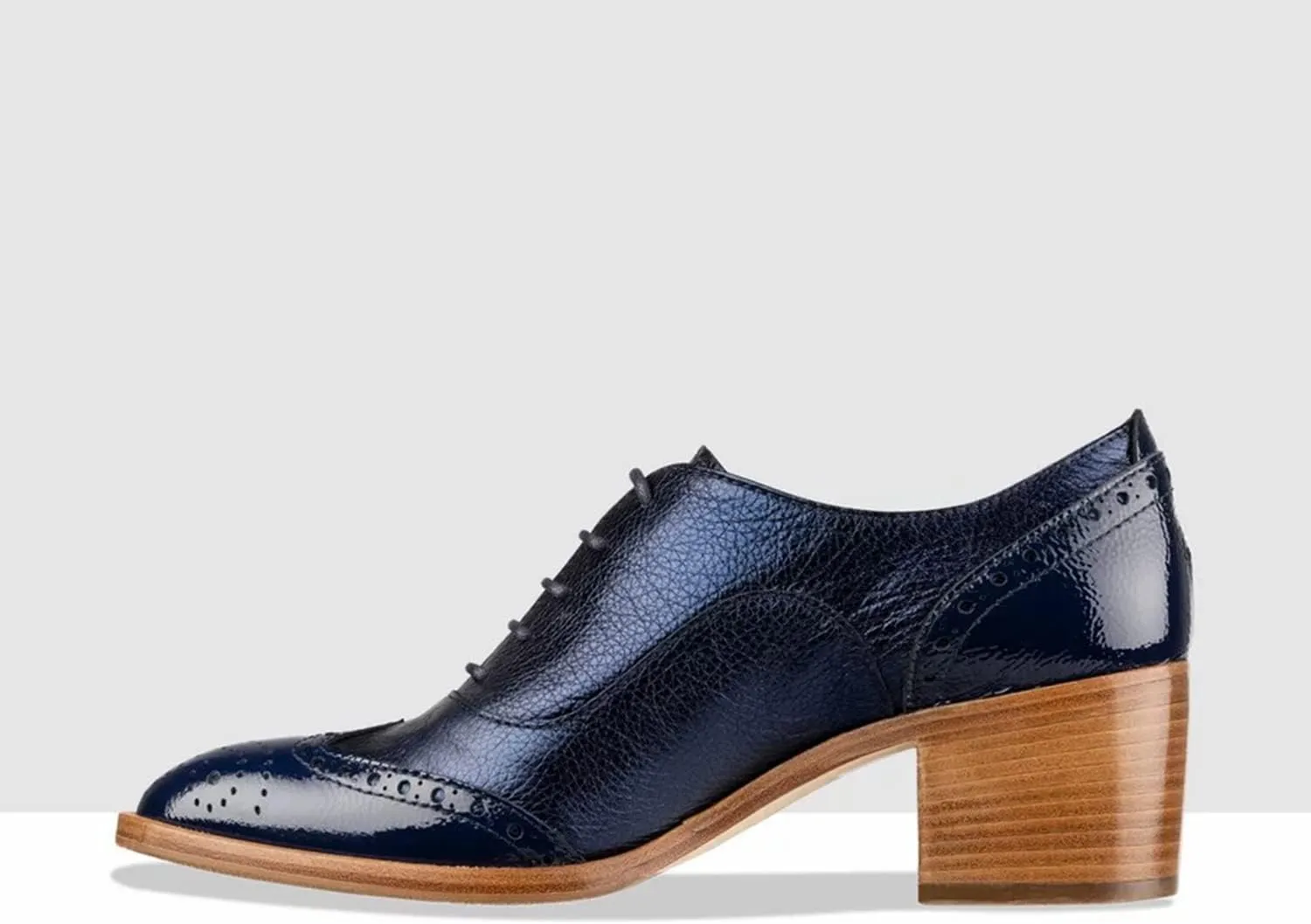 FOWT Women's Perforated Lace-Up Oxfords Almond Toe Mid Chunky Heel Brogues Casual Unisex Derby Saddle Shoes for Office Vacation Business US Size 4-16