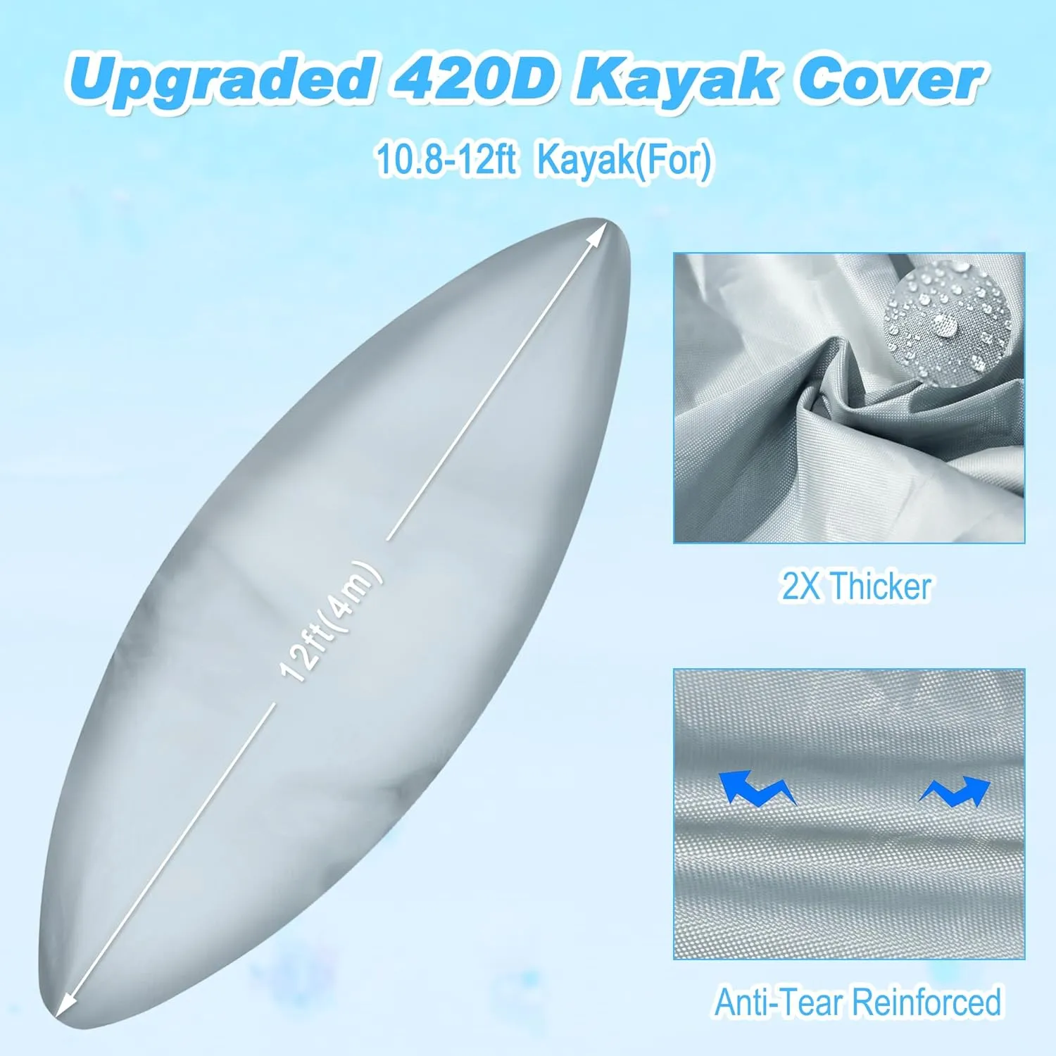 FREEPOWER 420D Kayak Cover,Upgraded Thickened Waterproof & UV Protection Paddle Kayak Board Covers for Indoor/Outdoor Storage，Fits 9.3ft-13.5ft Kayaks