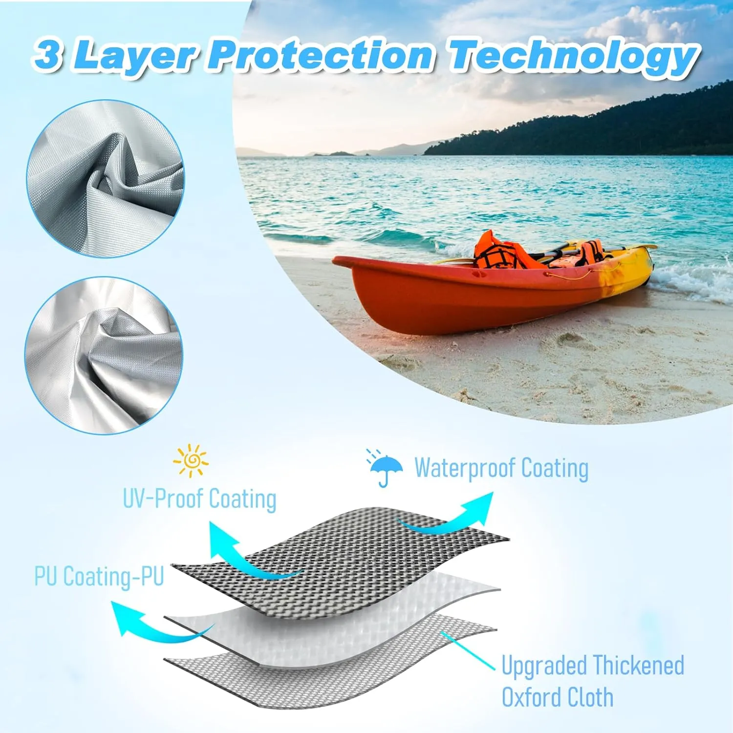 FREEPOWER 420D Kayak Cover,Upgraded Thickened Waterproof & UV Protection Paddle Kayak Board Covers for Indoor/Outdoor Storage，Fits 9.3ft-13.5ft Kayaks