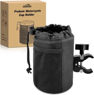 Frokom Motorcycle Cup Holder, Oxford Fabric Motorcycle ATV Drink Holder with 0.75"-1.5" Metal Alligator Clamp, Larger Water Bottle Holder for Motorcycle, Bike, Wheelchair, Scooter,Kayak,Walker,UTV/ATV