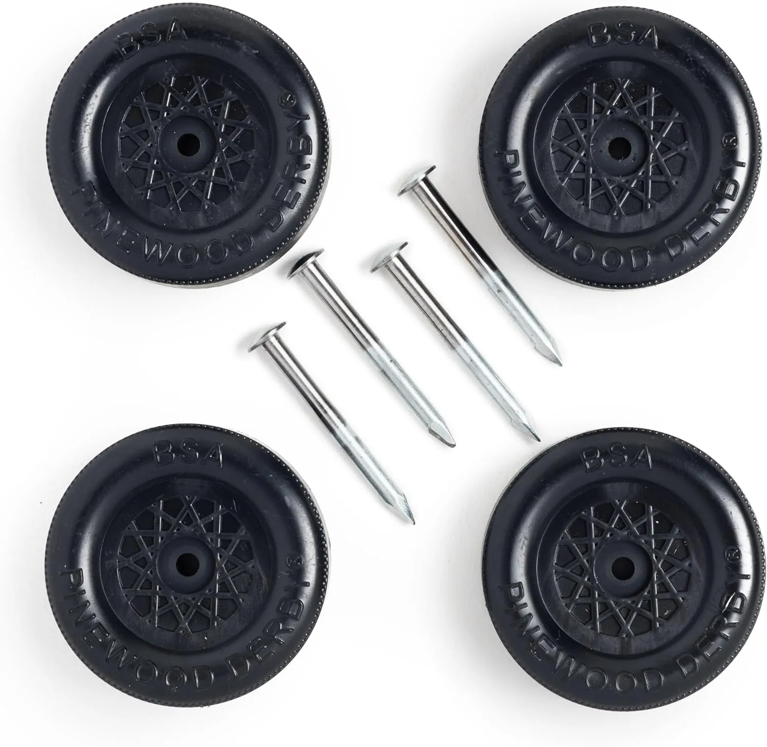 Full Set of Polished Axles and Lathed Wheels from Official BSA Car Kit for Derby Cars | Rule-Compliant | Precision-Engineered for Maximum Speed | Winning Races for Over 20 Years