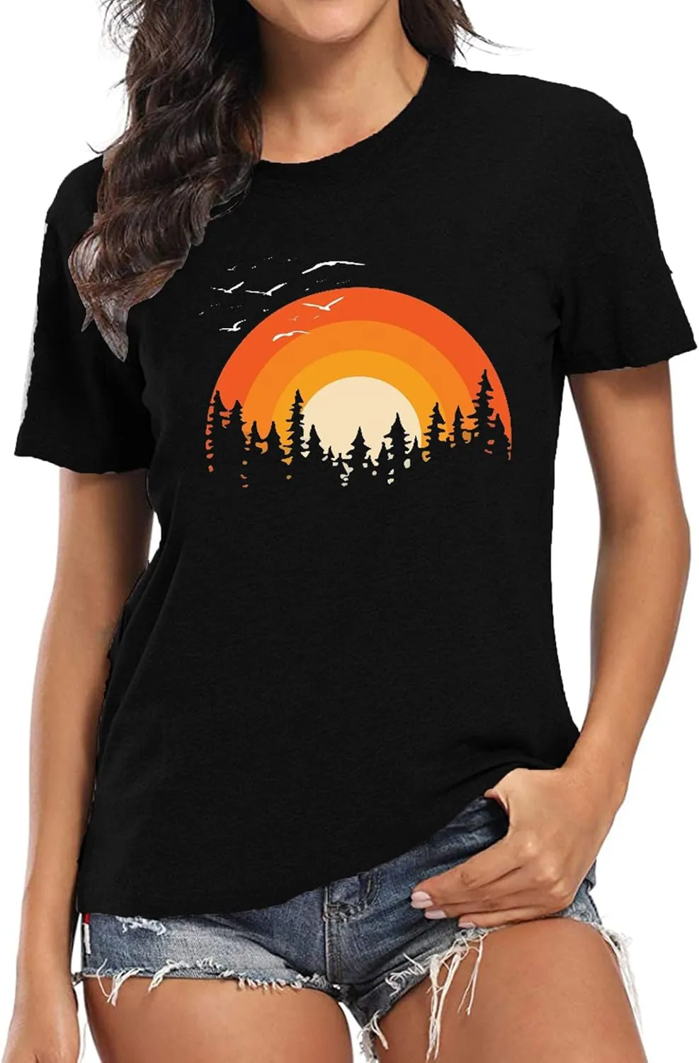Funny Graphic Women Skinny Pine Tree Shirt Summer Hiking Camping Athletic Tees Nature Casual Comfy Clothes
